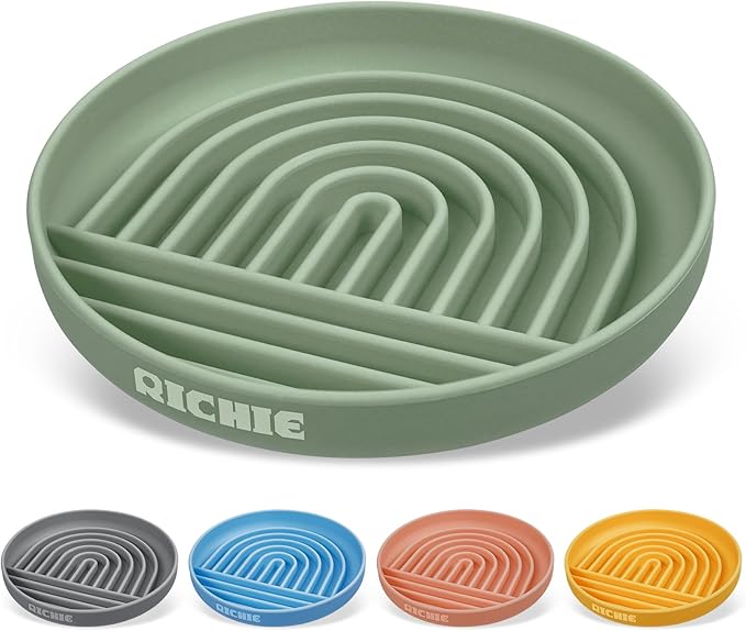 Slow Feeder Dog Bowls with Suction Cups, Silicone Puzzle Bowl for Slow Eating, Pets Slow Feeder Non-Slip Design Dishwasher Microwave Safe for Small Medium Dogs, Green