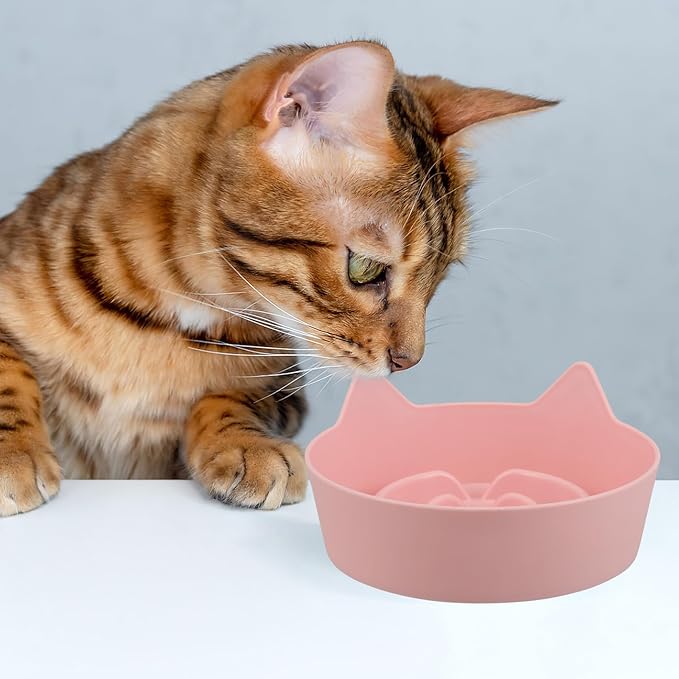 Gadpiparty Cat Bowl Slow Feeder Non-Slip Small Kitten Dish Candy Color Shallow Cat Food Bowl with Cute Ear Design for Healthy Eating and Anti-Choking Feeding Supplies