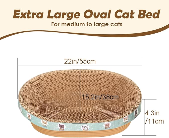 Extra Large Cat Scratcher Bed, 21.6" x 14.9" x 4.3" XL XXL Cat Scratch Cardboard, Scratching Board Pad for Indoor Cats Kitty Kittens, Scratch Lounge House Couch, Furniture Protector, Oval