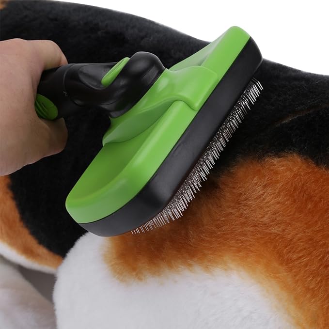 Self Cleaning Pet Slicker Brush Comb, Professional Grooming Tool for Dogs and Cats, Stainless Steel with Retractable Button, Ergonomic Handle for Long Short Thick Wiry or