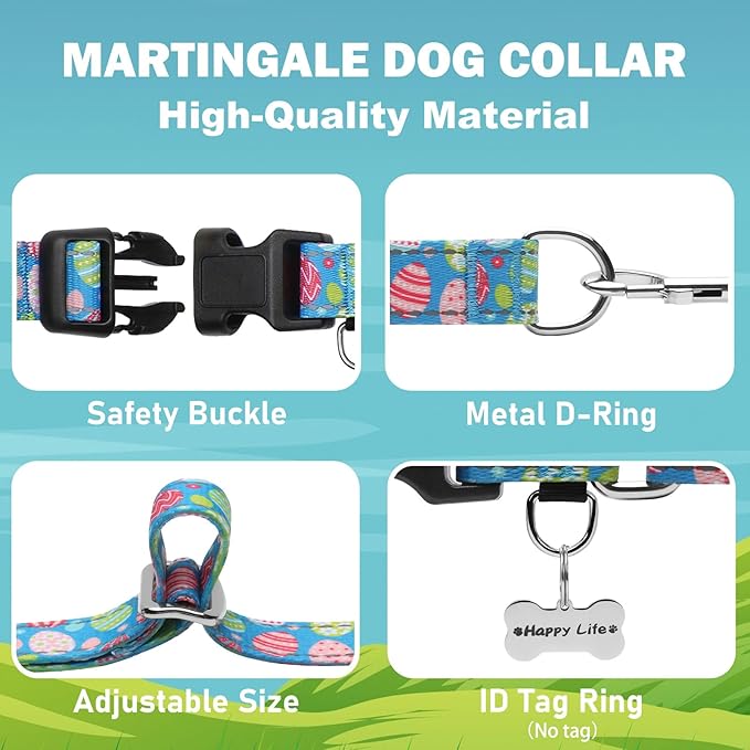 Easter Reflective Martingale Collar for Dogs with Quick Release Buckle Spring Holiday Dog Collars (Colorful Egg, Large)