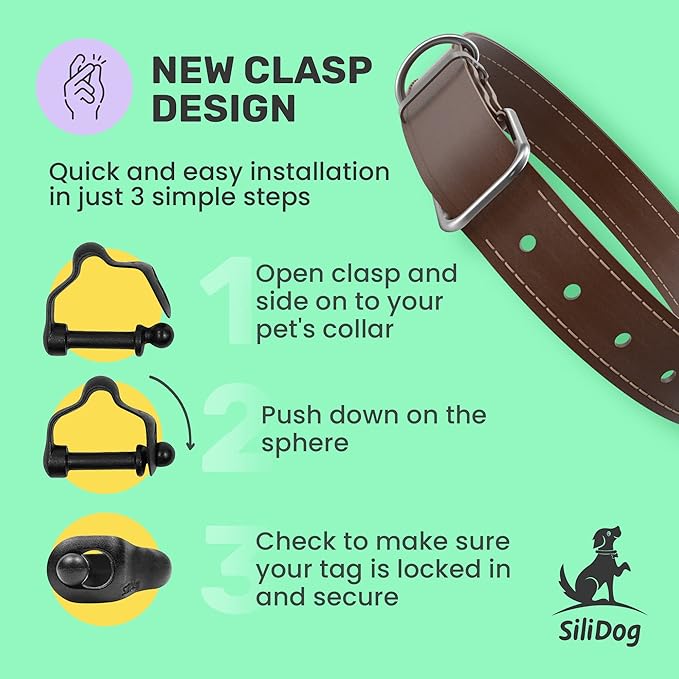 SiliDog - The Original Silicone Silent Dog Tag - Personalized Engraved Soundless Pet ID - As Seen On Shark Tank - Durable - Never Fades - Bone - Blue