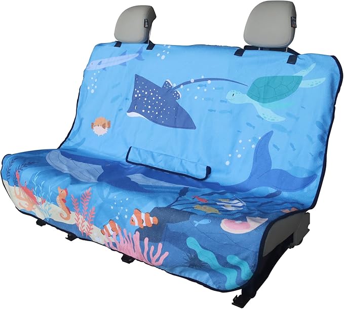 LoyaGour Back Seat Cover for Car Trucks Van SUV,Waterproof Rear Bench Towel Seat Covers for Dogs and Kids,Automotive Backseat Protector (Seaworld)