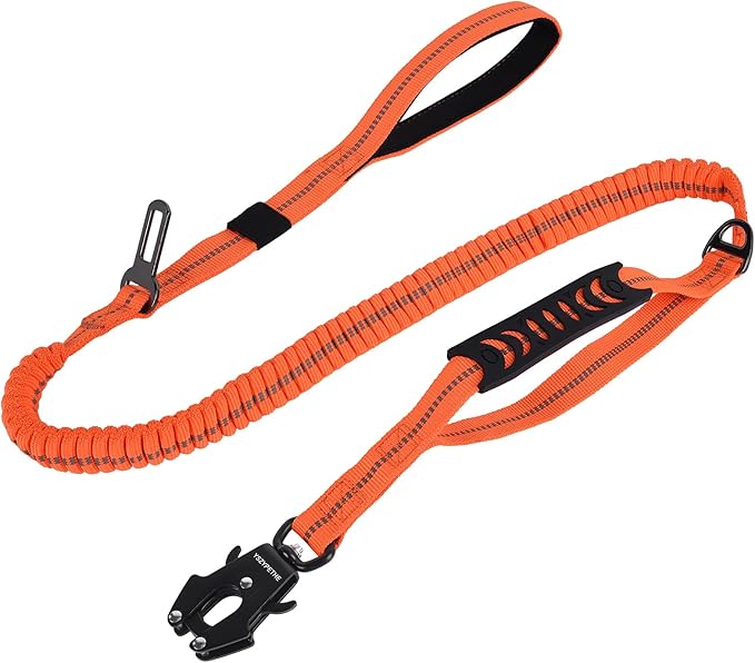 Heavy Duty Dog Leash, 4-6 Ft Shock Absorbing with Heavy-Duty Seatbelt Buckle & Dual Handles - No Bungee, for Medium to Large Dogs (Orange)