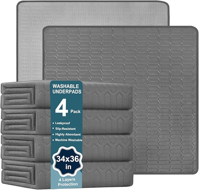 Washable Underpads for Bedwetting (34x36 Inch) - Waterproof Reusable Bed Underpads, Heavy Absorbency Incontinence Bed Pads for Adults, Kids, Elderly, and Pets, Leakproof & Non-Slip Mattress Pad