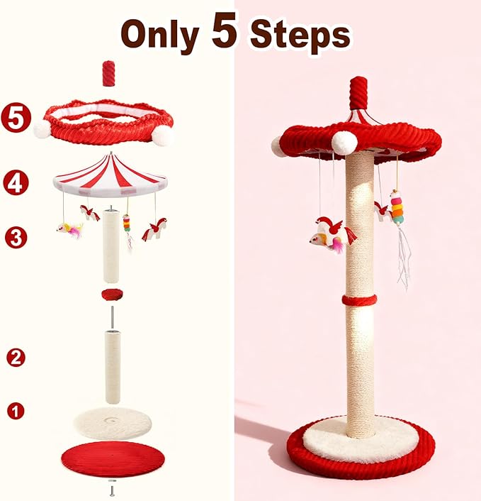 Merry-Go-Round Cat Scratching Post & Interactive Cat Toy | 39" Very Tall Scratcher with Rotating Top for Indoor Cats, for Kittens to Large Adults