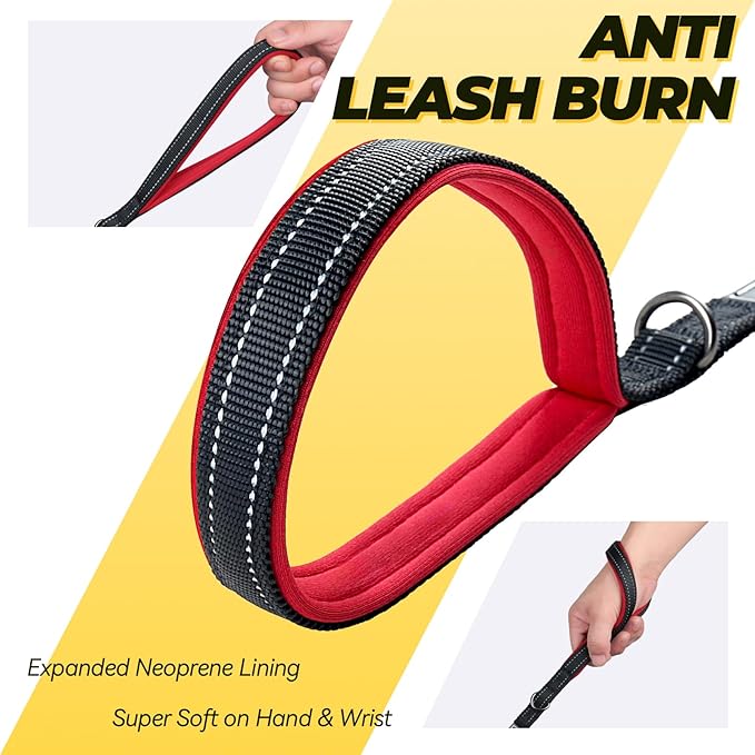 VIVAGLORY Dog Leash Lighthook Double Handle Dog Leash with Traffic Handle & Locking Carabiner for Walking & Training, Traffic Control Lightweight Carabiner for Puppy Pet, 6ft x 1/2in, Black