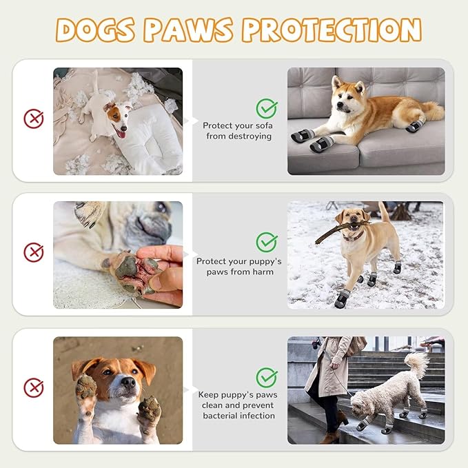Dog Shoes for Hot Pavement,Dog Boots & Paw Protectors for Large Medium Size Dogs to Prevent Licking,Dog Booties with Reflective for Outdoor,Hiking,Hardwood Floors,Winter Snow(Black Grey,Size4)