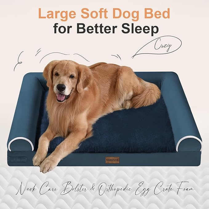 Small Dog Bed Orthopedic Washable: Beds Bolster Small Sized Dogs Bed Egg Crate Foam Couch Sofa Waterproof with Removable Cover - Navy Blue