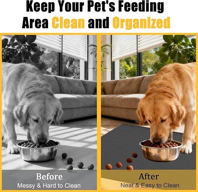Large Dog Mat for Food and Water, 31.8"x23.8" Silicone Pet Feeding Mats, Waterproof Dog Bowl Mat with High Edges to Prevent Water and Food Spills, Dark Gray