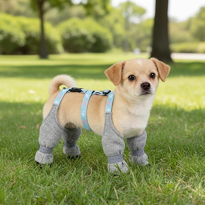 Dog Suspender Boots Waterproof Winter Snow Dog Boots with Harness Adjustable Non-Slip Protective Outdoor Walking Suspender Shoes for Puppies, M