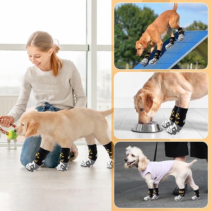 6 PCS Anti Slip Dog Socks to Prevent Licking Paws,Dog Paw Protector with Double Sides Grips,Traction Control on Hardwood Floor for Puppy Small Medium Large Senior Dogs