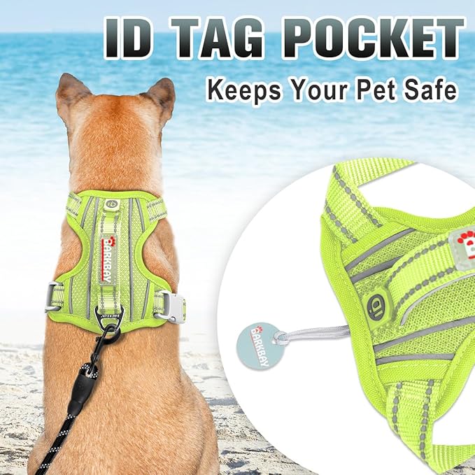 BARKBAY No Pull Dog Harness Large Reflective Dog Harness with Front Clip and Easy Control Handle for Walking Training Running with ID tag Pocket(Sunlight,S)