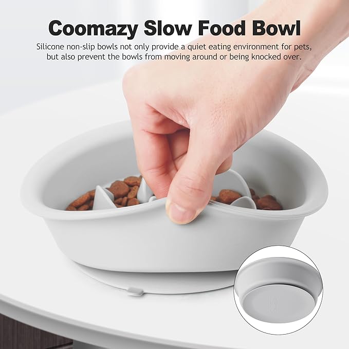 Coomazy Silicone Slow Feeder Dog Cat Bowls, Interactive Puzzle Toy for Pets Food Training, Keeps Dogs Cats Busy, Prevents Puppy Kitty Overeating (Smoky Gray, 2 Cup)