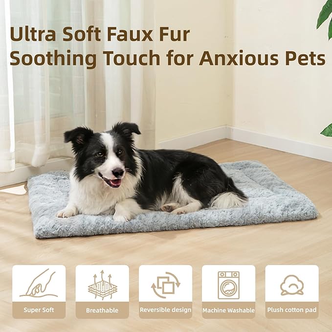 Reversible Dog Bed Mat 41"x27" for Large Dogs - Supportive Double-Sided Crate Pad, All-Season Cooling & Warmth, Ultra Soft Machine Washable Pet Bed, Fits Most 42-Inch Kennels, Light Grey