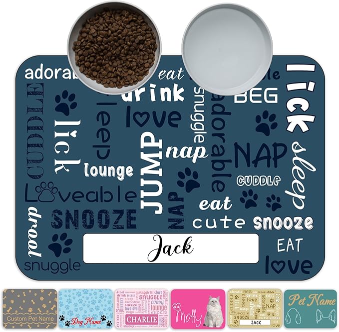 Personalized Pet Feeding Mat Custom Name Dog Food Mat Customized Cat Water Placemats, Waterproof & Non-Slip Design for Dogs Cats, Style 3