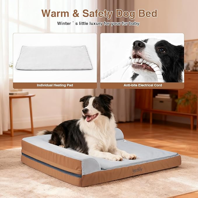 Heated Dog Bed Large Sized Dog, Heated Pet Bed for Large Dogs, Waterproof Couch Memory Foam Dog Sofa Bed with Pet Heating Pad - 35x27.95x6.3in