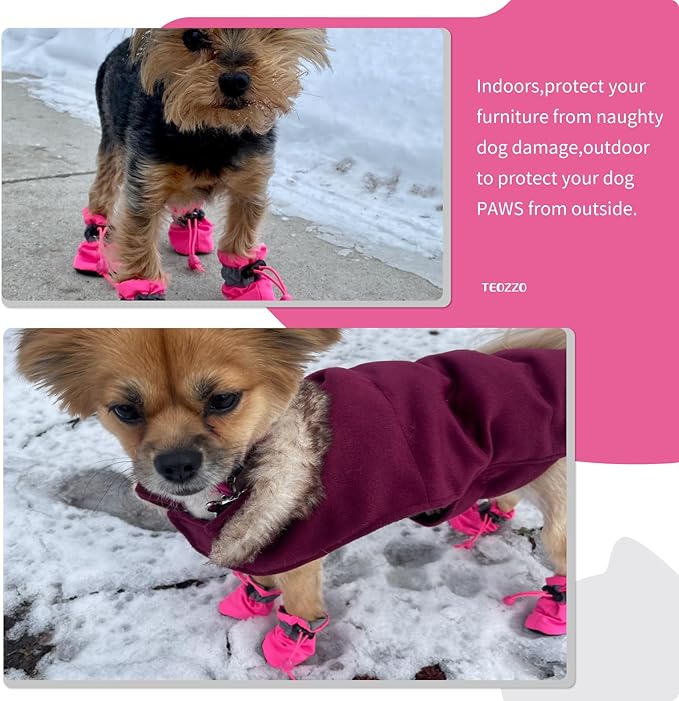 Dog Boots Paw Protector, Anti-Slip Winter Dog Shoes with Reflective Straps for Small Medium Dogs Size 7 4PCS