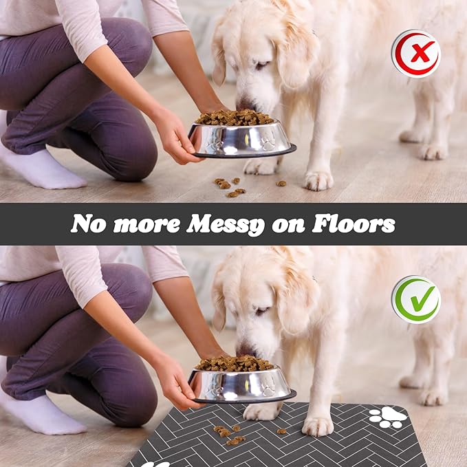 Dog Food Mats,Cat Absorbent Water Bowl Feeding Mats Pet Placemats for Food and Water Gray Wood 16 * 24 inch