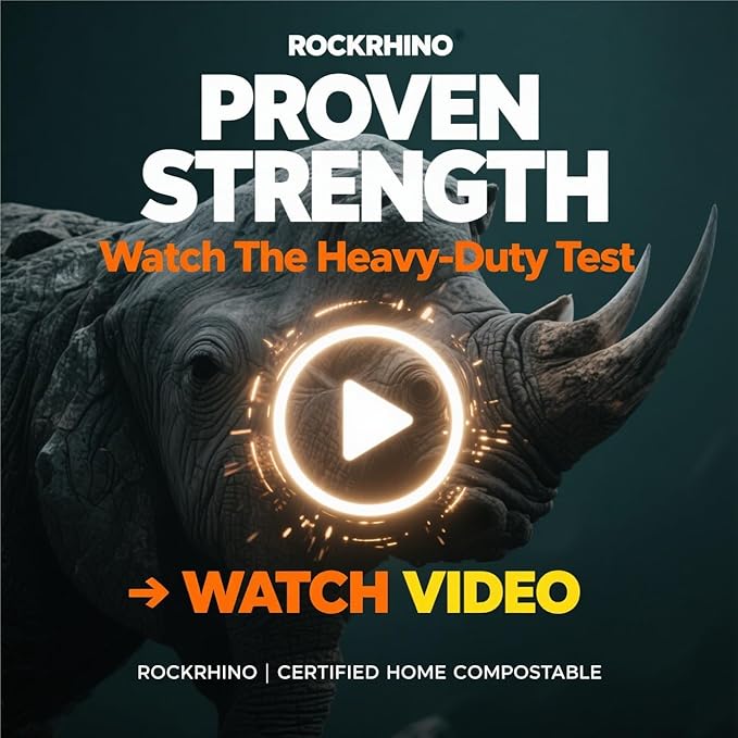 Ultra Thick RockRhino Dog Poop Bags - ECO Heavy Duty, Multi-Layer Bottom, 0% Plastic, 100% Home Compostable, Mint-Scented, Easy Open Tie Handles, Glove-Like Fit - 120 Bags