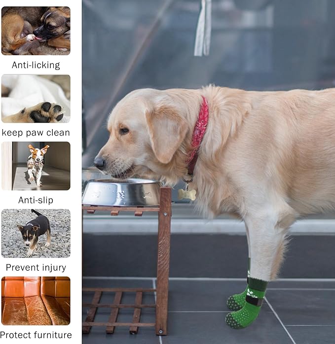 SCENEREAL Anti Slip Dog Sock to Prevent Licking Paws for Hardwood Floors, Boots & Paw Protector Shoes for Hot/Cold Pavement with Grippers, Double Sides Grips for Small Medium Large Senior Dogs, M
