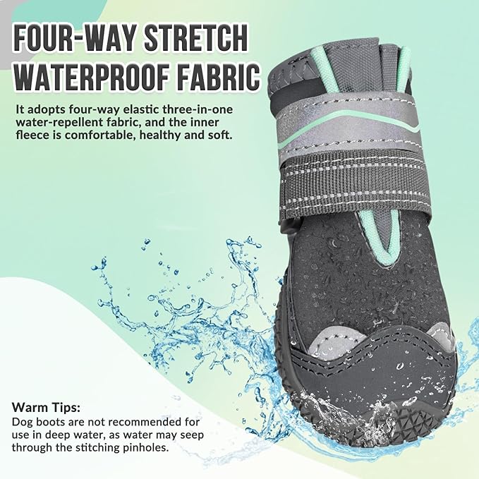 SlowTon Dog Shoes for Large Small Medium Dogs - Waterproof Dog Boots for Summer Hot Pavement, Paw Protector for Outdoor Walking Winter Snow, Anti-Slip Rubber Dog Booties for Hardwood Floor (Grey, 3)