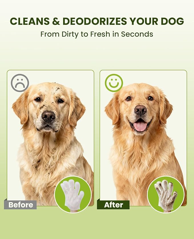 12PCS Hypoallergenic Pet Glove Wipes for Dogs & Cats - Quick Clean & Deodorizing Between Baths & Travel | Dog Washing Wipes for Fur, Butt, Paws, Eyes & Ears |Cat Cleaning Gloves for Grooming & Bathing