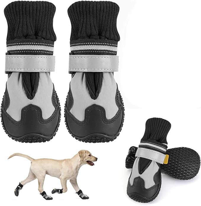 Lukovee Dog Shoes - Waterproof Warm Fleece Lined Dog Booties for Small Medium Large Dogs, Non-Slip Adjustable Dog Boot for Winter Cold Weather (HX,Size 6)