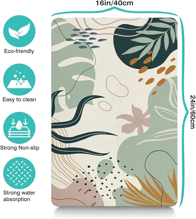 Dog Food Mats for Floors Absorbent, Cat Food Mat - Pet Cat Feeding Mat Quick Dry, Dog Bowl Mats for Water, Pet Supplies Feeding Placemat 16" x 24" Boho