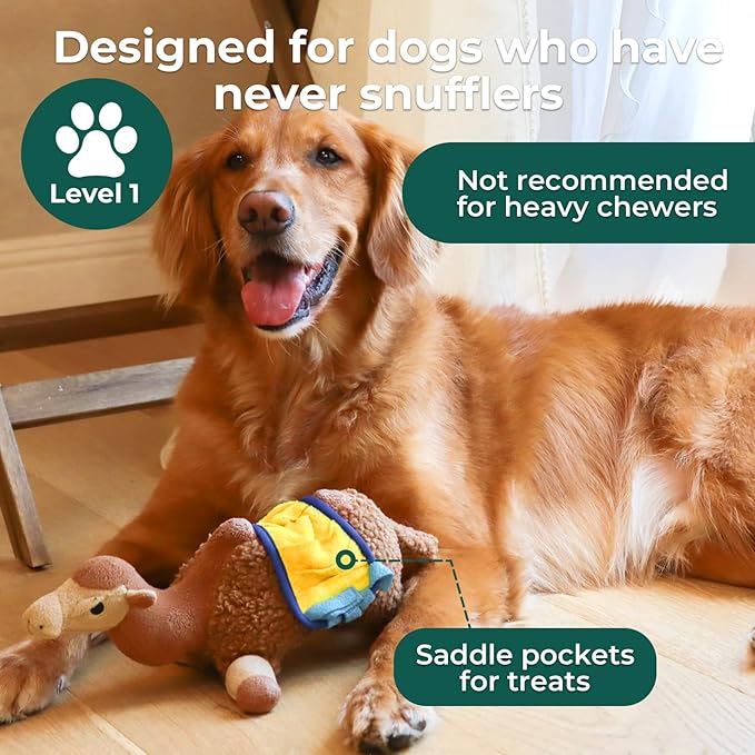 Wagorific Snuffle Dogs Toys Plush Stuffed Puppy Toy No Squeaky Treat Hide for Large, Medium, Small Dogs and Puppies Slow Feeder, Machine Washable, Pet Supplies Toys for Dogs to Keep Them Busy, Camel