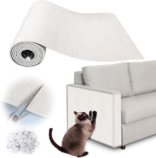 Cat Scratch Furniture Protector - 78.7" x 17" Trimmable Self-Adhesive Cats Claws Scratch Pads, DIY Cat Climbing Couch Protector for Scratch Post Cat Tree Replacement Indoor (Cream White)