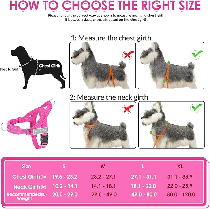 SlowTon No Pull Dog Harness - Heavy Duty Dog Harness and Leash Set for Medium Large Dogs, Reflective Tactical Harness with Soft Padded and Front Clip for Easy Walk and Training (Fuchsia M)