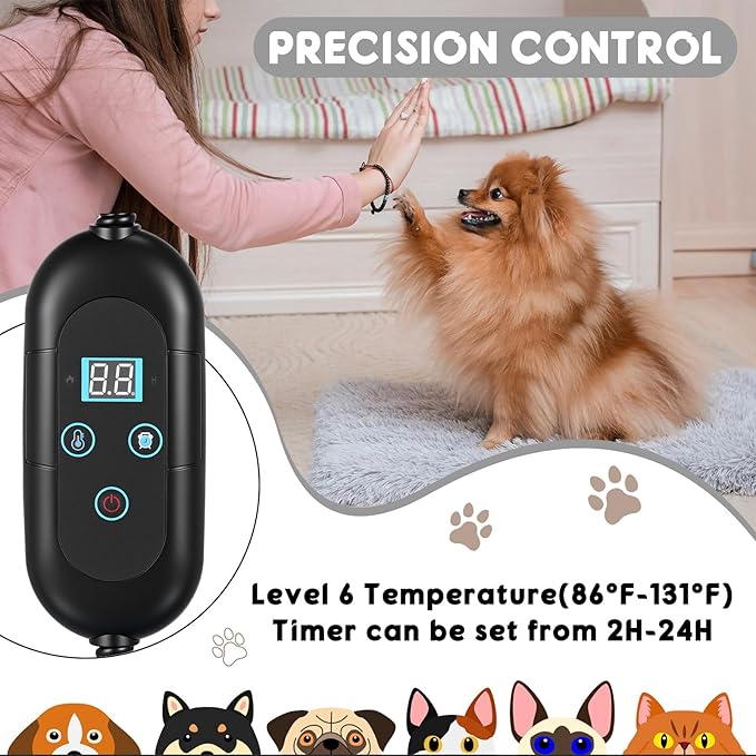 Heating Pad for Cats dogs, Thickened Calming Anti Anxiety Puppy Bed, Anti-Slip Fluffy Plush Faux Fur Cat Bed with Removable Washable Cover Non-Slip Bottom, Electric Cat Warming Pad(20" x 16")