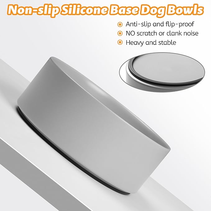 Kitwinney Large Dog Bowls, Non Slip Heavy Ceramic Dog Food and Water Bowl with Silicone Base, 8" Pet Feeding Bowl for Small, Medium, and Big Dogs (Grey, 8 Inches)