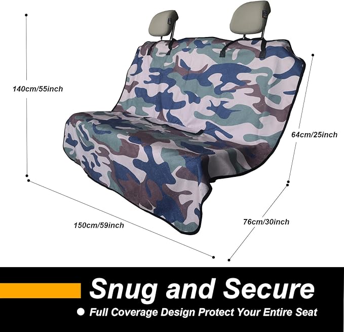 LoyaGour Back Seat Cover for Car Trucks Van SUV,Waterproof Rear Bench Towel Seat Covers for Dogs and Kids,Automotive Backseat Protector (Camouflage)