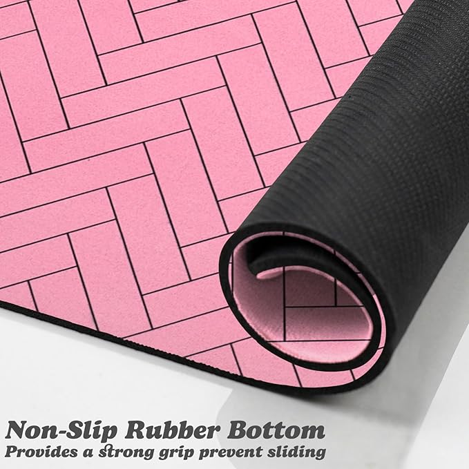 Dog Food Mats,Cat Absorbent Water Bowl Feeding Mats Pet Placemats for Food and Water Pink Wood 16 * 24 inch