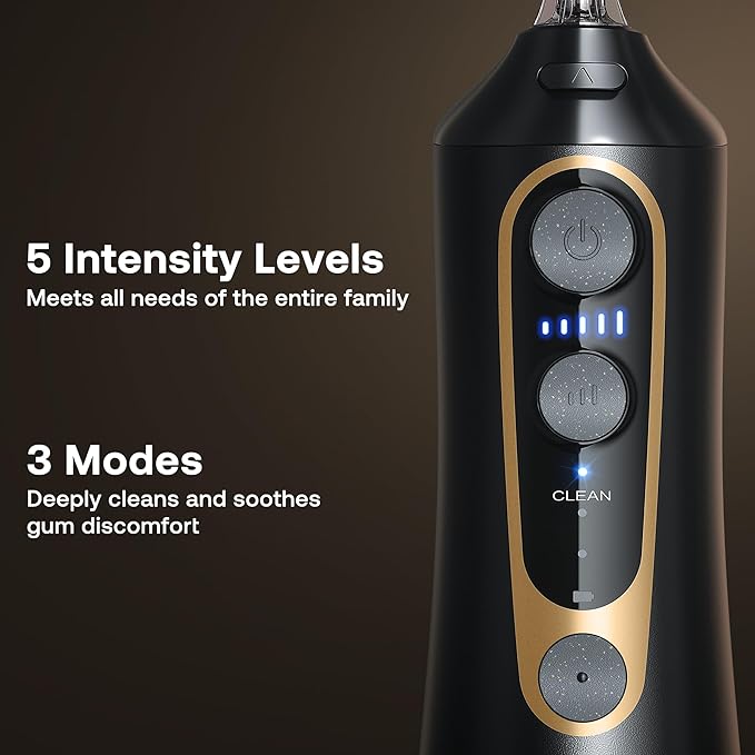 Bitvae C6 Water Dental Flosser for Teeth Pick, Cordless Flosser for Travel with 6 Jet Tips, 3 Modes 5 intensities, IPX7 Waterproof Portable & Rechargeable Oral Irrigator Cleaner, Black