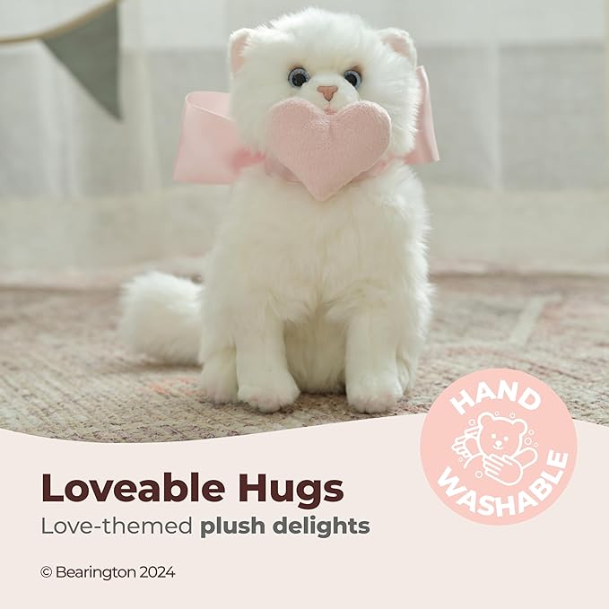 Bearington Cat Stuffed Animal - Ralistic Cat Plush Lifelike White Kitten Toys for Girls - Pretty Kitty 10"