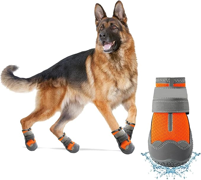 Dog Booties,Waterproof Dog Shoes for Large Medium Small Dogs,Suitable for Summer Hot Pavement,Adjustable Non-Slip Rubber Paw Protector (Orange, #8 (Width 3.0 inch) for 74-91 lbs)