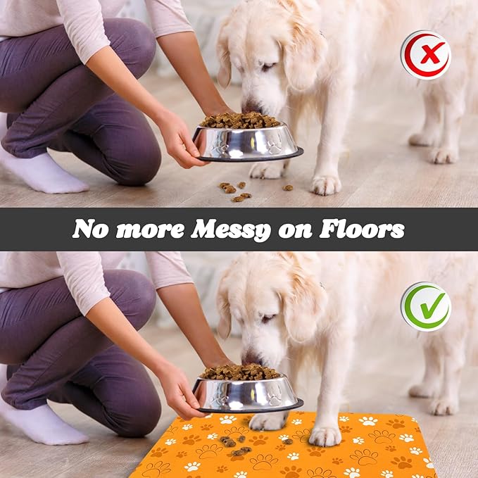 Dog Food Mat, Absorbent Water Bowl Mats Cat Pet Feeding Placemats Orange 12 * 20 inch