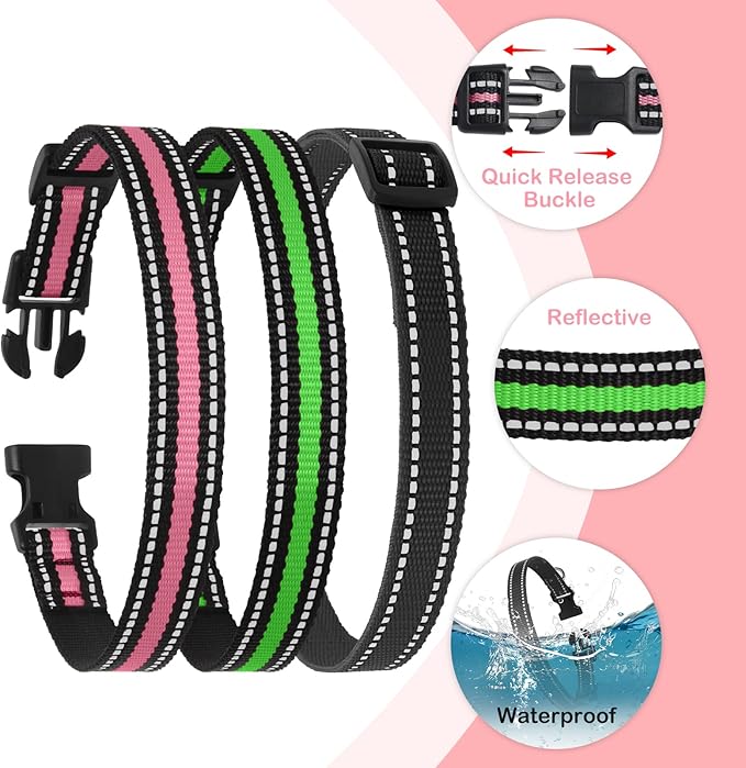 Dog Collar, Shock Collar Replacement Strap Compatible with Peture Bousnic Delupet Garmin Patpet Dogtra Dog Care Slopehill Sportdog Brand Training Collar and Bark Collar, 3 Packs (Black&Green&Pink)