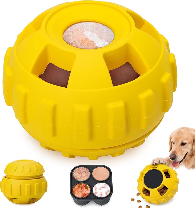 Dog Enrichment Toys to Keep Them Busy-Interactive Dog Toys for Large Dogs-Freeze Treat Dispensing,Natural Rubber,Dishwasher Safe,Lemon,M