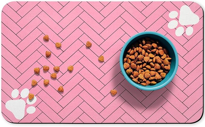 Dog Food Mats,Cat Absorbent Water Bowl Feeding Mats Pet Placemats for Food and Water Pink Wood 17 * 30 inch