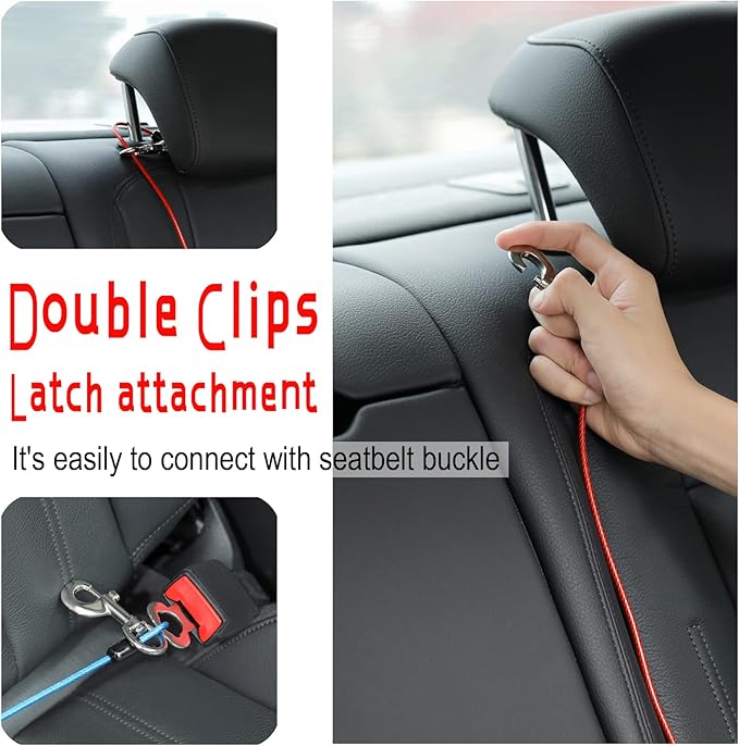 Dog Seat Belt Harness for Car,Dog Seatbelt of Coated Wire Leash Safety Restraint,No Chew Tether Cable Vehicle Dog Accessories,Double Clips & Latch (Black, 32 inch/80 CM)
