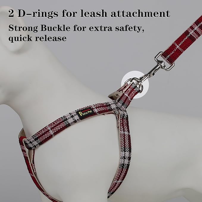 Plutus Pet Cotton Hemp Step in Dog Harness, Sustainable, Lightweight and Escape-Proof, Quick Fit Dog Harness for Puppy Small Medium and Large Dogs, Red Plaid, XS