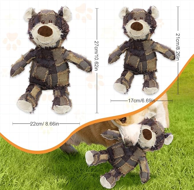 Dog Toys for Aggressive Chewers,Indestructible Robust Bear Toy, Durable Squeaky Toys for Heavy Chewers, Interactive Dog Toy Unbreakable Stuffed Plush for Small, Medium Sized Dogs (Blue, Small)
