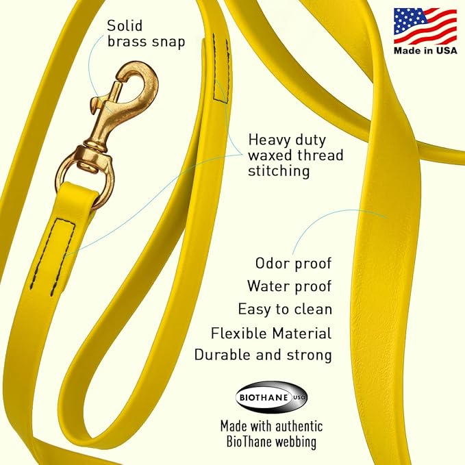 Viper K9 Biothane Working Dog Leash Waterproof Lead for Tracking Training Schutzhund Dog Sport & Search - Odor-Proof Long Line with Solid Brass Snap for Puppy Medium and Large 3/4" x 15ft Lemon Yellow