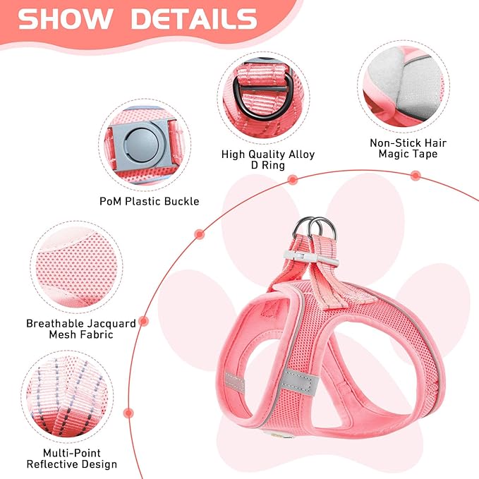 Soft Mesh Dog Harness and Leash Set, No Pull Puppy Harness and Leash Set, Reflective Step in Harness for Small Medium Dogs, Easy Walk Escape Proof Vest Harnesses (Pink, XS)