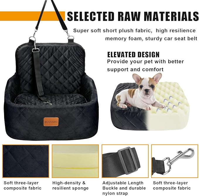 BCOCHAO Dog Car Seat for Small and Medium,Memory Foam Pet Booster Seats,for Dogs Car Ded Weighing no More Than 35 pounds,Removable and Easy to Install,Equipped with Storage Bag and Dog Blanket.