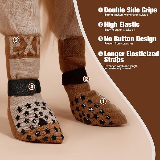 EXPAWLORER Anti Slip Dog Socks to Prevent Licking Paws - Dog Shoes for Hot Pavement, Dog Booties for Hardwood Floors, Dog Boots & Paw Protectors with Grippers for Small Medium Large Senior Dogs
